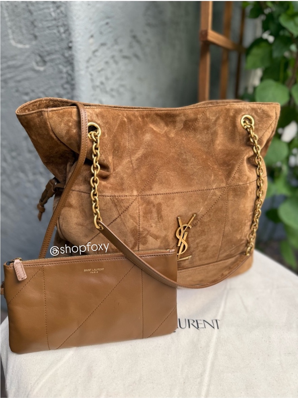 Saint Laurent Suede Leather Jamie Shopping Bag with Pouch
